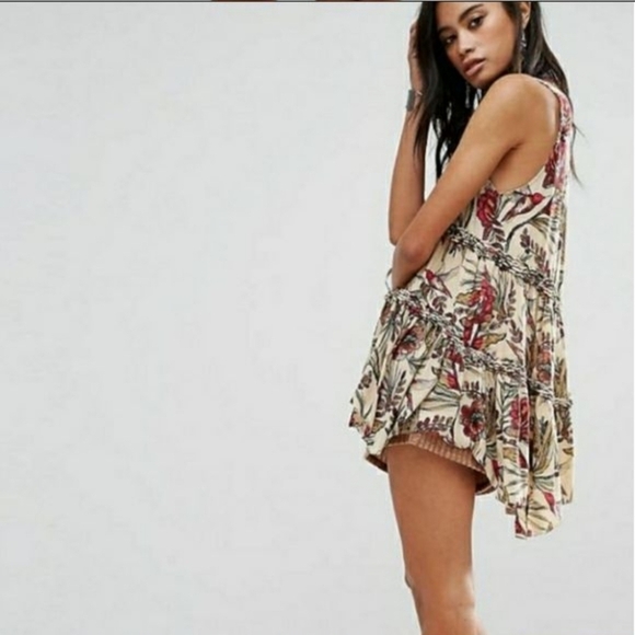 Free People hummingbird haze tunic dress top floral tiered boho women small - Picture 1 of 10